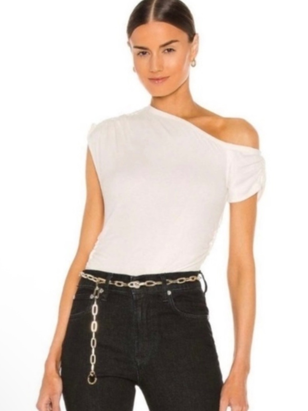 NWT H:OURS Off Shoulder Shirred Bodysuit Ivory